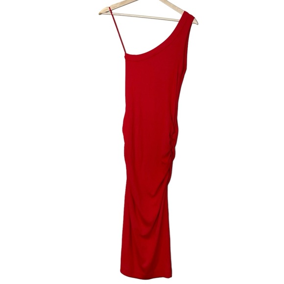 Michael Stars Coco One Shoulder Ultra Ribbed Knit Midi Dress Size M Salsa Red - Picture 3 of 15